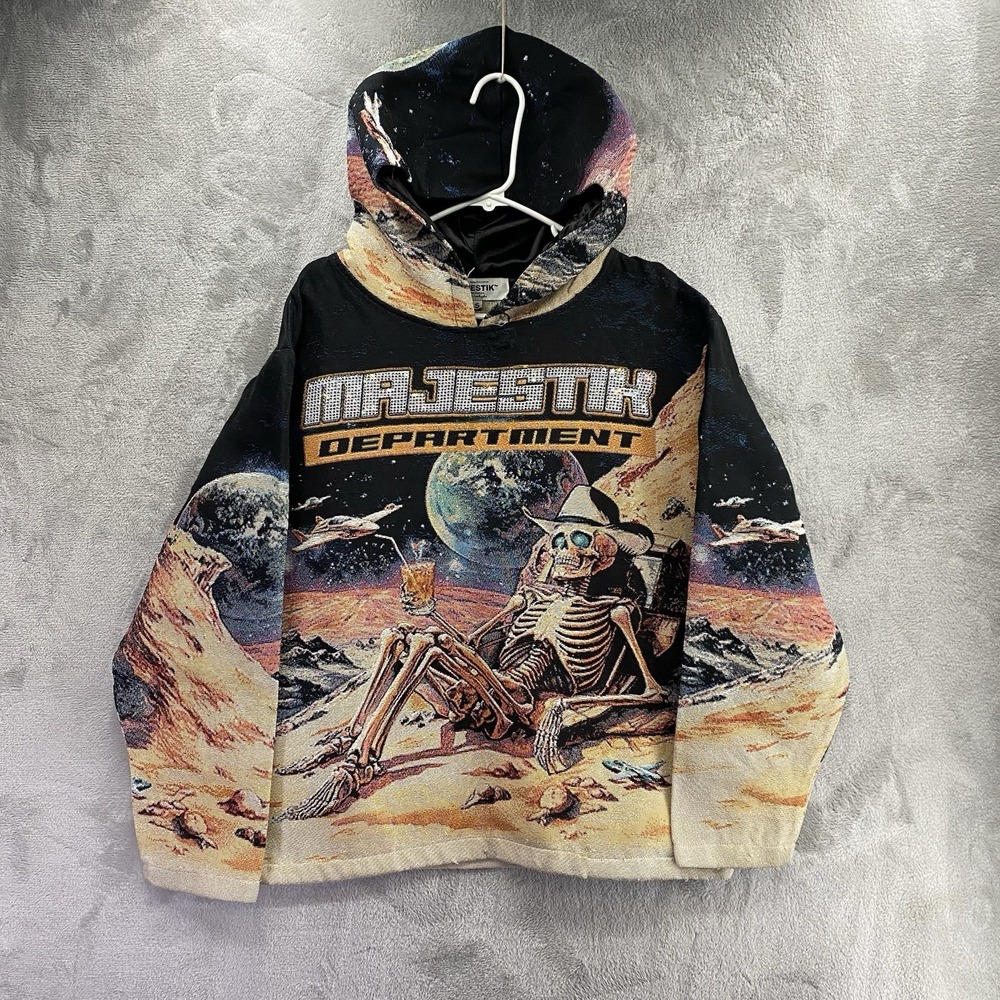 MAJESTIK Men's Hoodie Apache Tapestry Jacquard Black Size Small